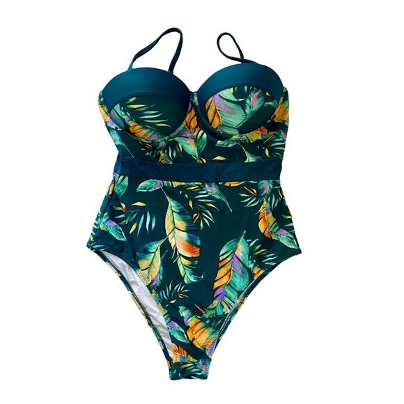 Cupshe Tropical Green Underwire Padded One Piece Swimsuit Women’s Medium NEW NWT - Picture 1 of 8